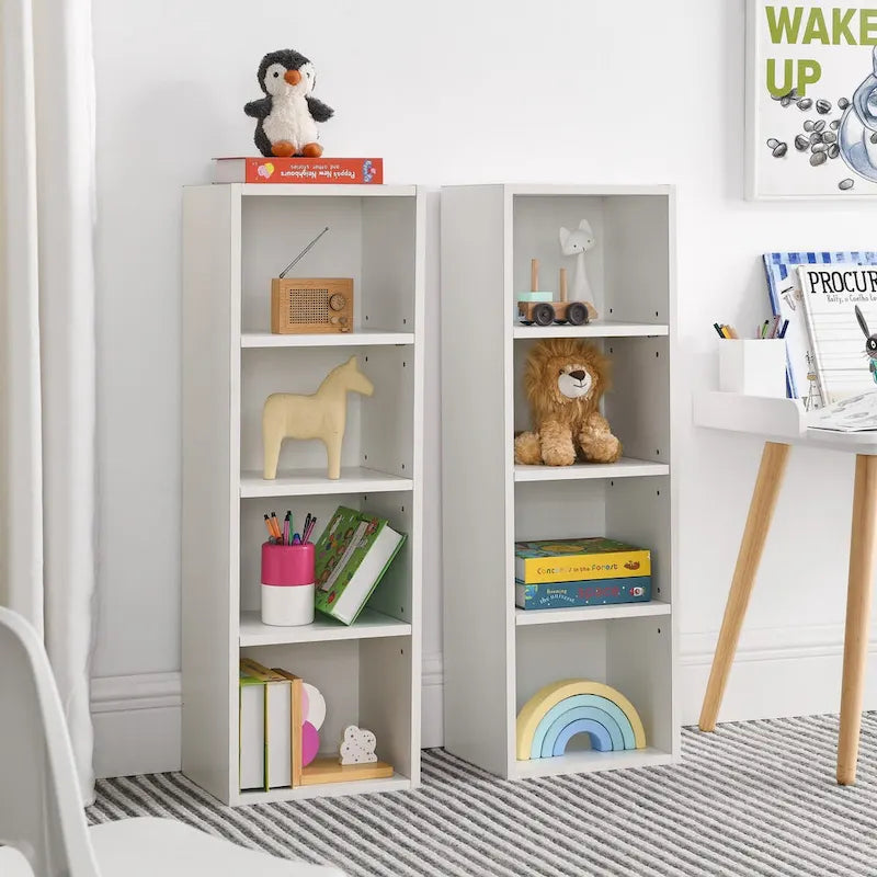 Tour de rangement multimédia à 8 niveaux, meuble de rangement CD/DVD fin avec étagères réglables, bibliothèque haute et étroite.