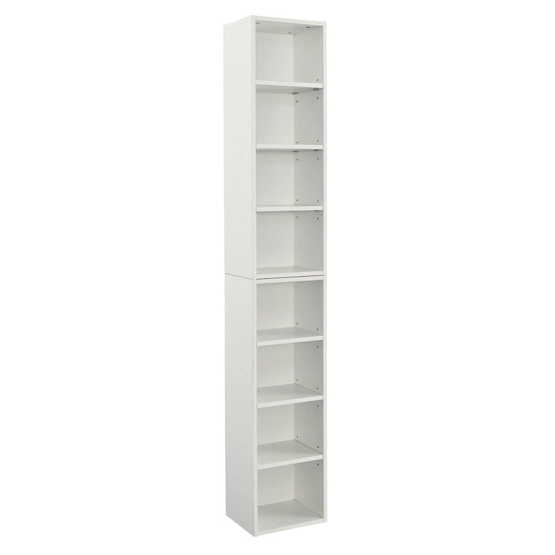 Tour de rangement multimédia à 8 niveaux, meuble de rangement CD/DVD fin avec étagères réglables, bibliothèque haute et étroite.