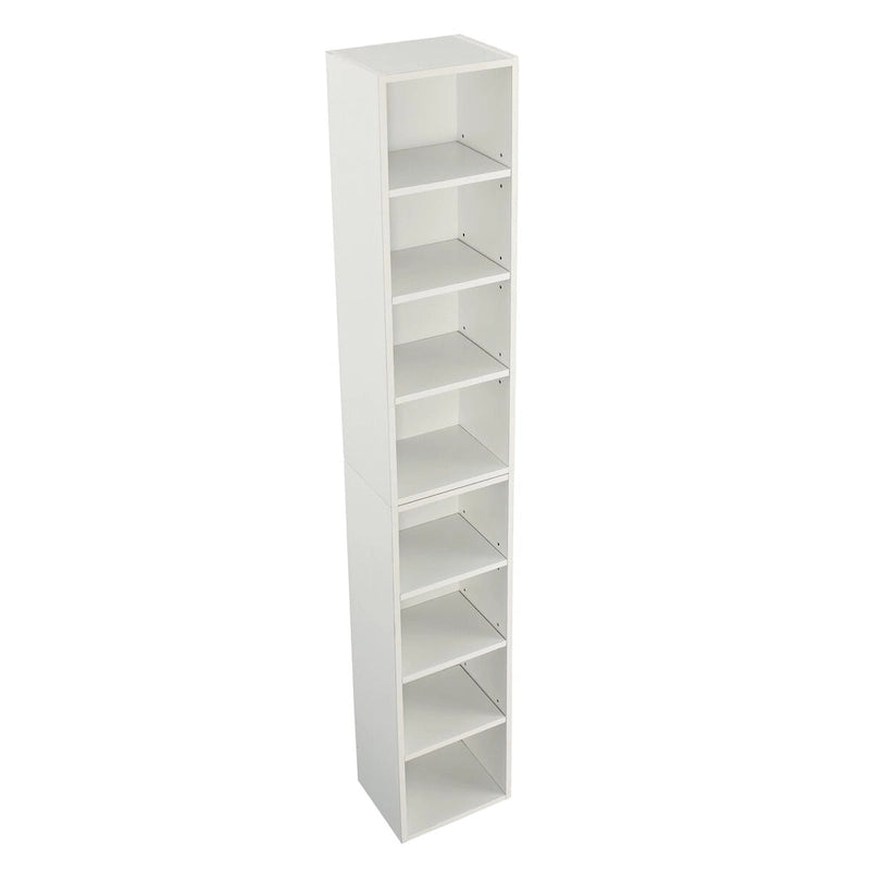 Tour de rangement multimédia à 8 niveaux, meuble de rangement CD/DVD fin avec étagères réglables, bibliothèque haute et étroite.