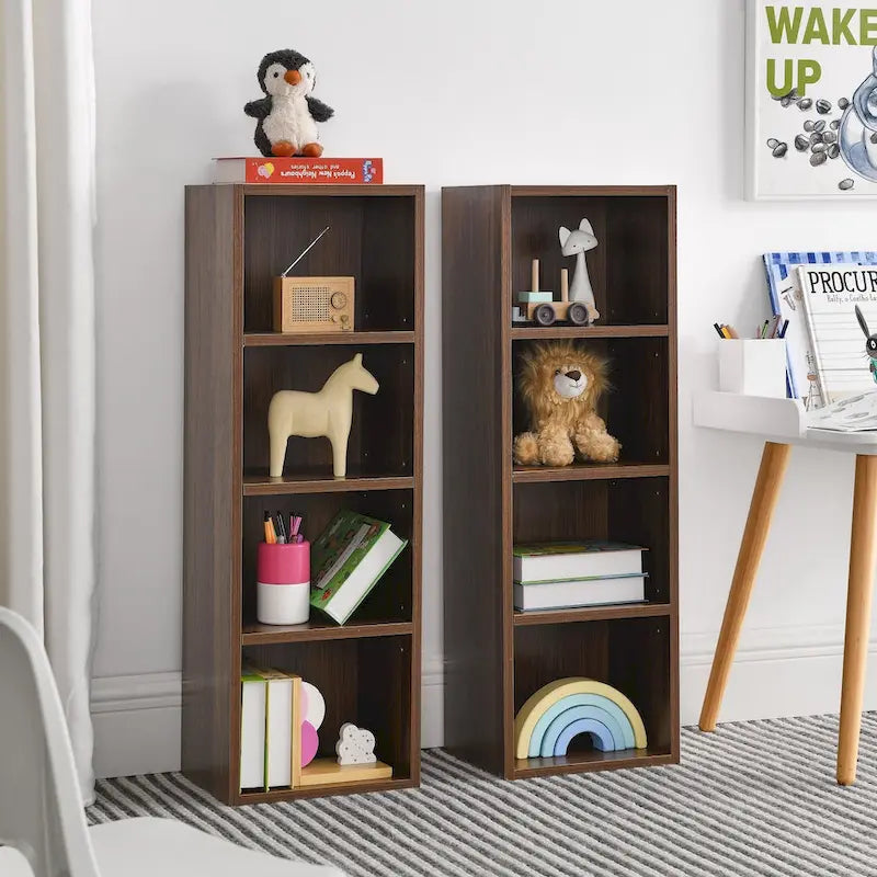 Tour de rangement multimédia à 8 niveaux, meuble de rangement CD/DVD fin avec étagères réglables, bibliothèque haute et étroite.