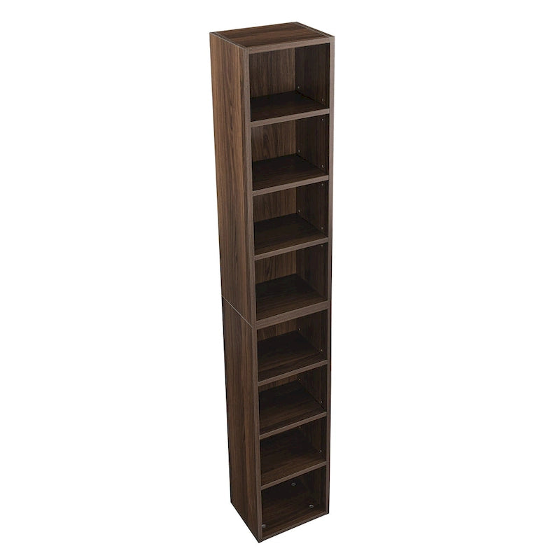 Tour de rangement multimédia à 8 niveaux, meuble de rangement CD/DVD fin avec étagères réglables, bibliothèque haute et étroite.