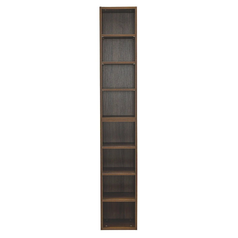 Tour de rangement multimédia à 8 niveaux, meuble de rangement CD/DVD fin avec étagères réglables, bibliothèque haute et étroite.