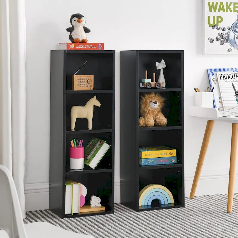 Tour de rangement multimédia à 8 niveaux, meuble de rangement CD/DVD fin avec étagères réglables, bibliothèque haute et étroite.