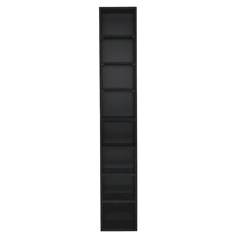 Tour de rangement multimédia à 8 niveaux, meuble de rangement CD/DVD fin avec étagères réglables, bibliothèque haute et étroite.