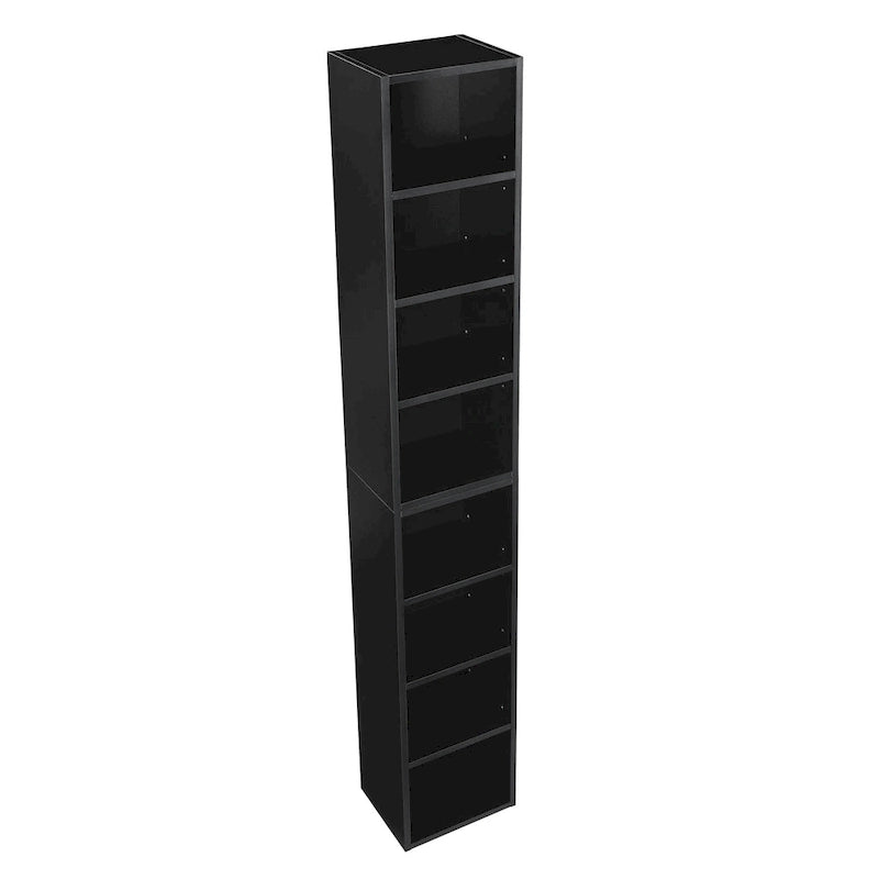 Tour de rangement multimédia à 8 niveaux, meuble de rangement CD/DVD fin avec étagères réglables, bibliothèque haute et étroite.