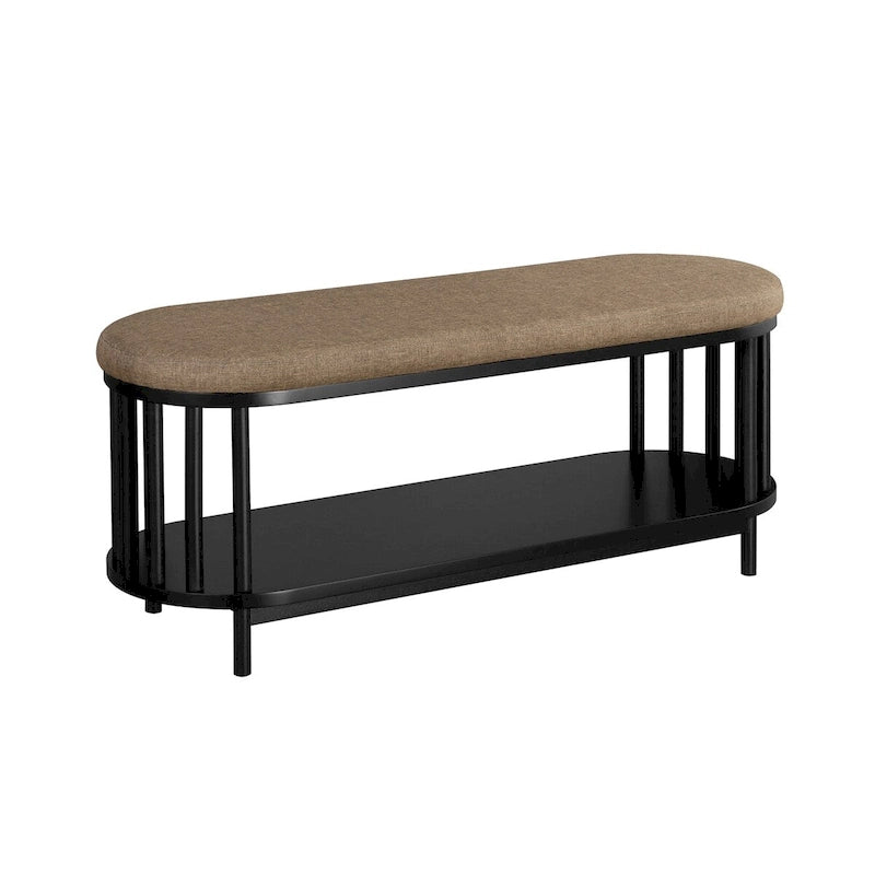Banc de rangement scandinave rembourré avec étagère inférieure pour salon, chambre et bureau - Noir