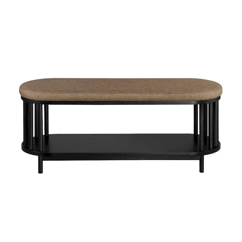 Banc de rangement scandinave rembourré avec étagère inférieure pour salon, chambre et bureau - Noir