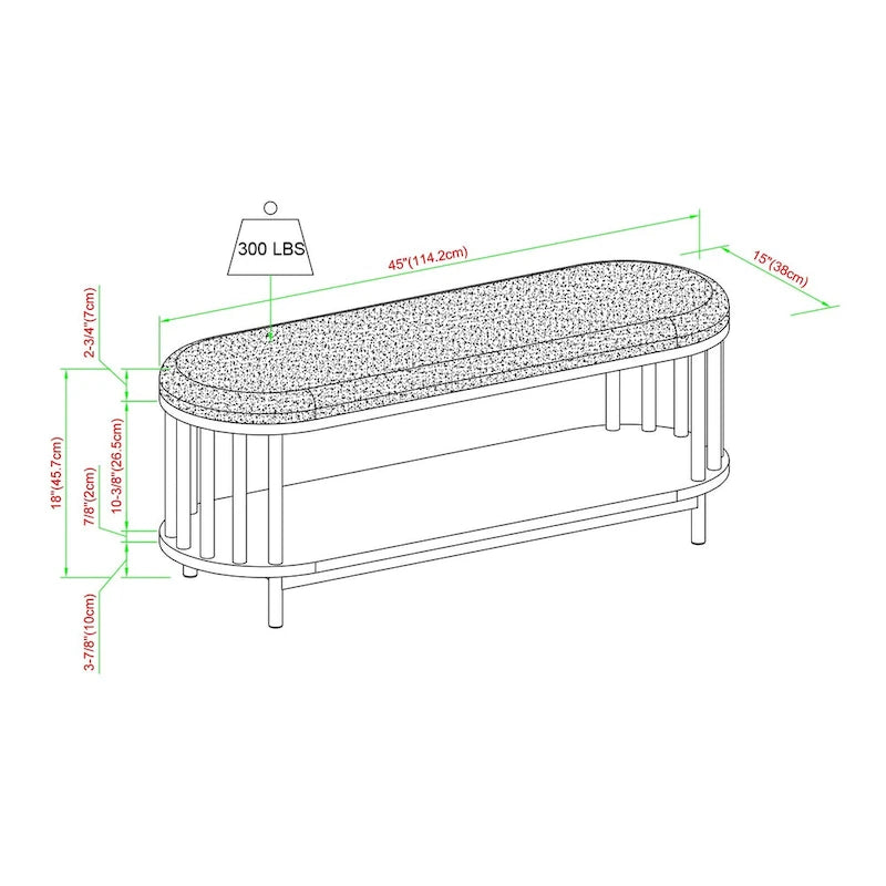 Banc de rangement scandinave rembourré avec étagère inférieure pour salon, chambre et bureau - Noir