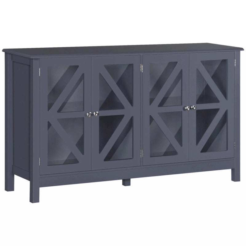 Buffet de rangement avec portes en verre trempé et étagère de rangement réglable, enfilade, gris
