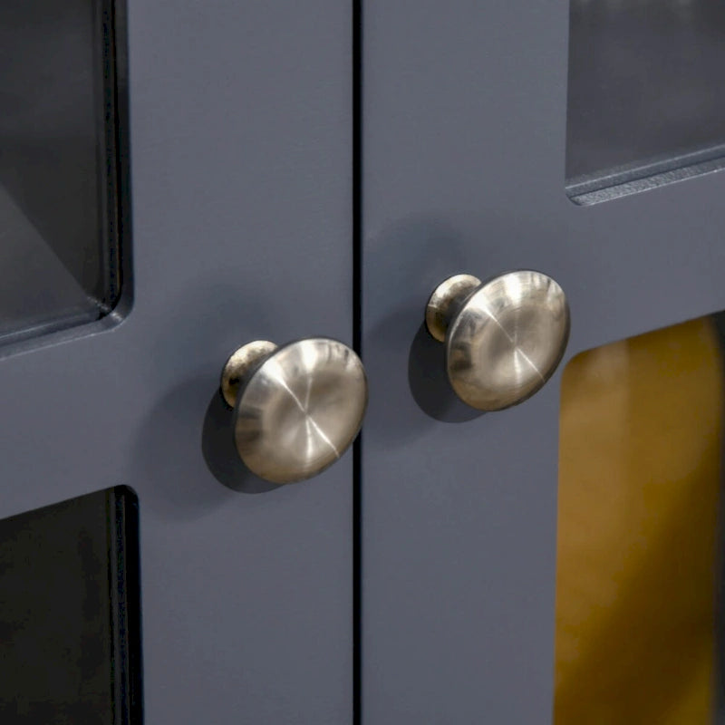 Buffet de rangement avec portes en verre trempé et étagère de rangement réglable, enfilade, gris