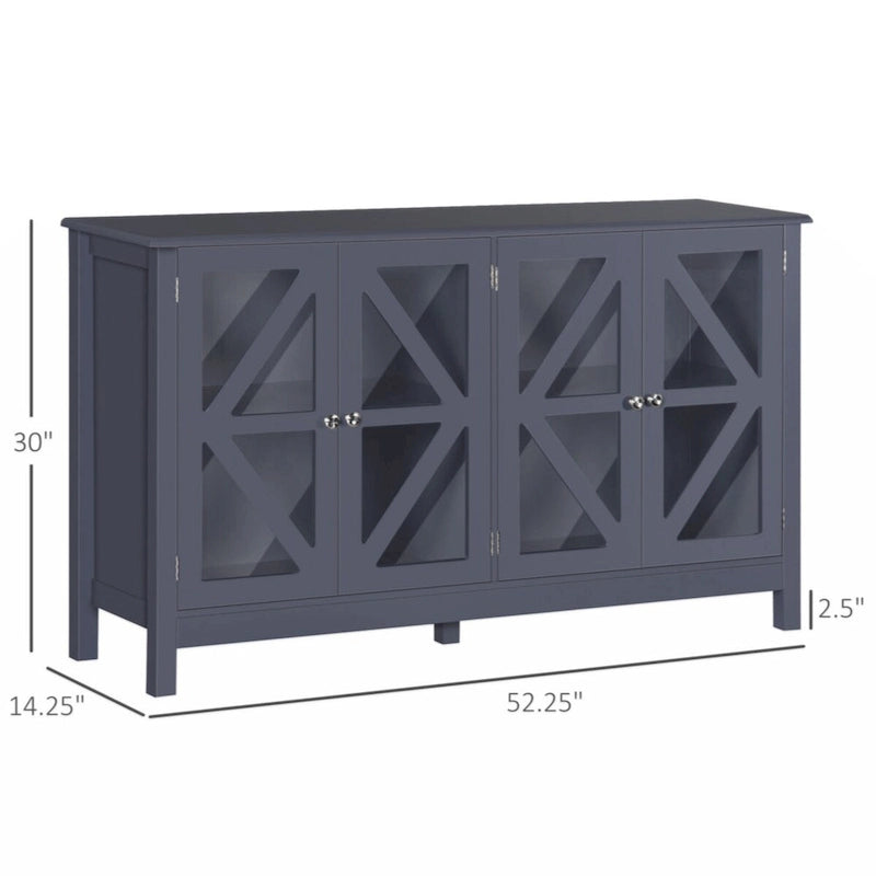 Buffet de rangement avec portes en verre trempé et étagère de rangement réglable, enfilade, gris