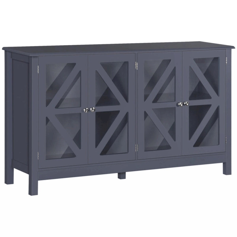 Buffet de rangement avec portes en verre trempé et étagère de rangement réglable, enfilade, gris