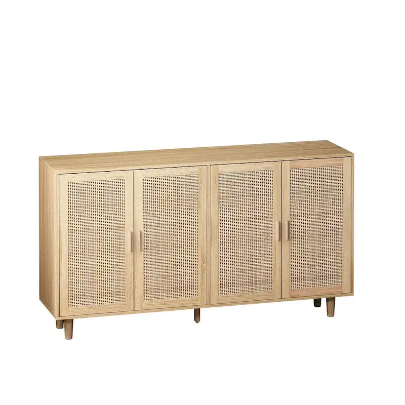 Meuble de rangement décoratif à 4 portes en rotin, élégant et fonctionnel, pour chambre, salon, bureau, montage facile