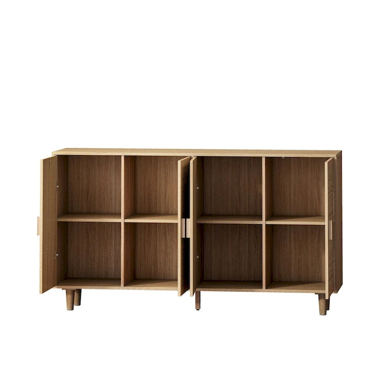 Meuble de rangement décoratif à 4 portes en rotin, élégant et fonctionnel, pour chambre, salon, bureau, montage facile