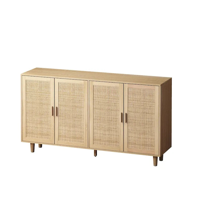 Meuble de rangement décoratif à 4 portes en rotin, élégant et fonctionnel, pour chambre, salon, bureau, montage facile