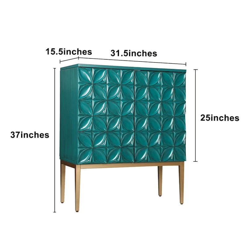 Buffet Armoire d'Appoint Vintage à 2 Portes, Étagère de Rangement Faite à la Main, Motifs Géométriques, pour Salon/Salle à Manger - L39,4x P80x H94 cm