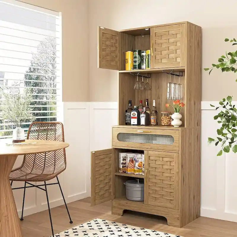 Buffet et vaisselier Accent Kitchen – Armoire de rangement en bois avec tiroir vitré et emplacement pour micro-ondes