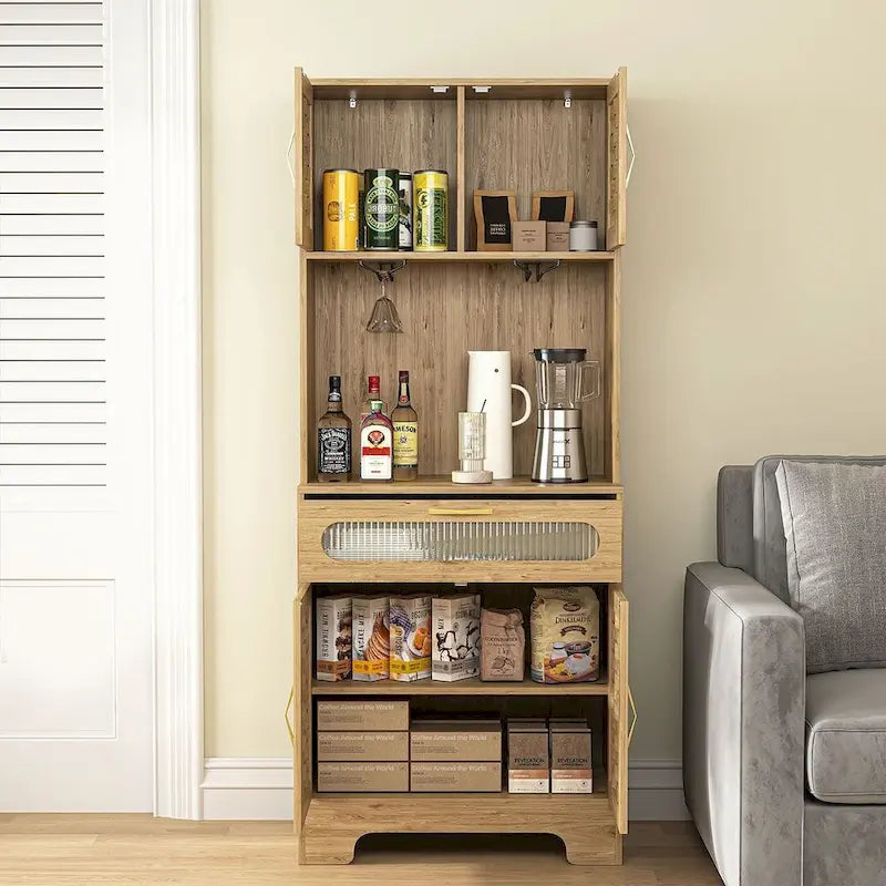 Buffet et vaisselier Accent Kitchen – Armoire de rangement en bois avec tiroir vitré et emplacement pour micro-ondes