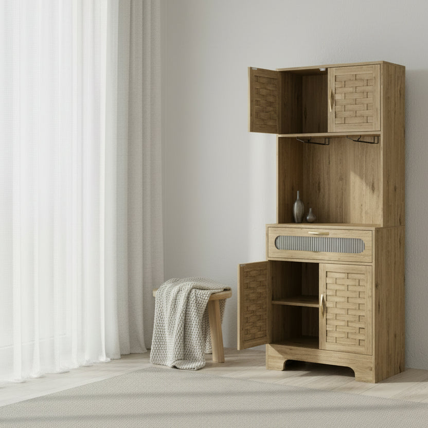 Buffet et vaisselier Accent Kitchen – Armoire de rangement en bois avec tiroir vitré et emplacement pour micro-ondes