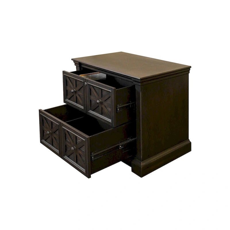 Classeur latéral en bois traditionnel, Tiroir de classement de rangement, Tiroir de classement de bureau, Entièrement assemblé Marron foncé