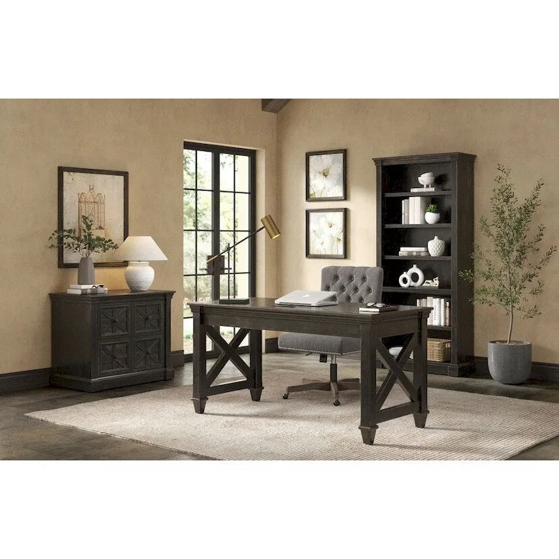 Classeur latéral en bois traditionnel, Tiroir de classement de rangement, Tiroir de classement de bureau, Entièrement assemblé Marron foncé