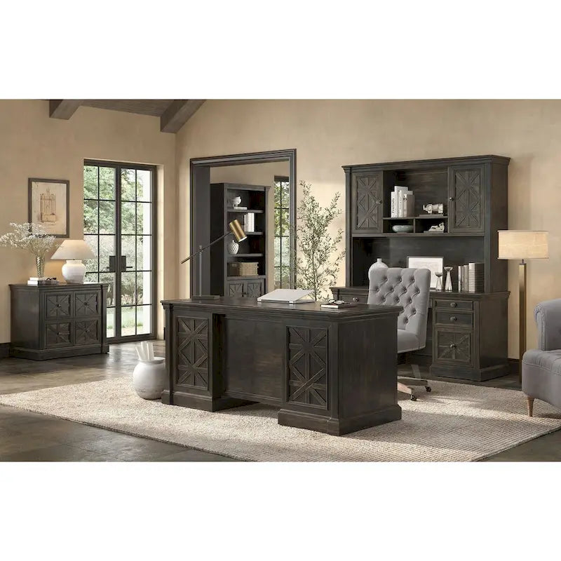 Classeur latéral en bois traditionnel, Tiroir de classement de rangement, Tiroir de classement de bureau, Entièrement assemblé Marron foncé