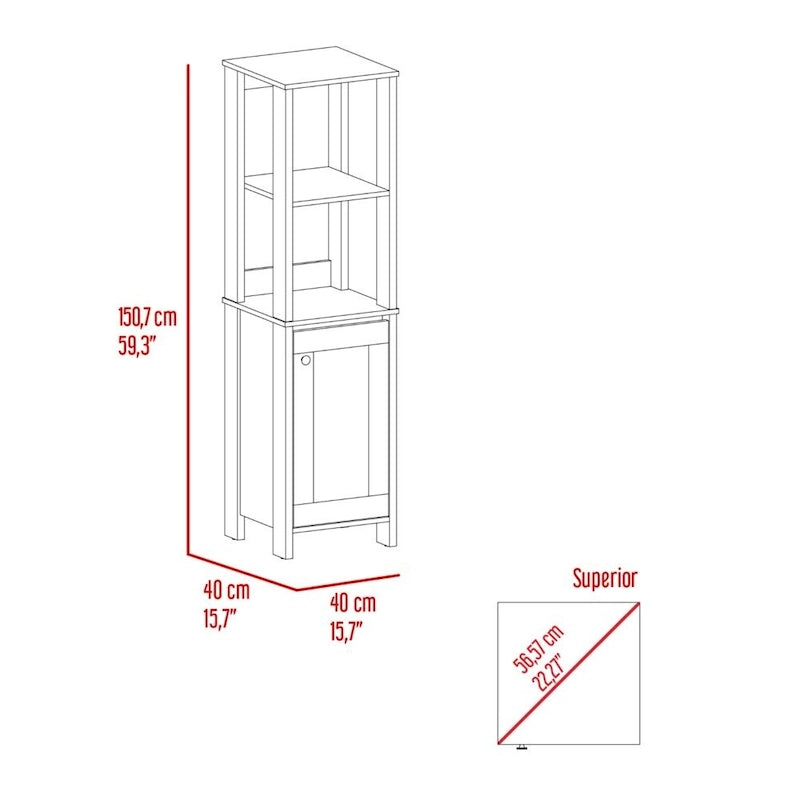 Meuble de salle de bain au sol, Meuble de rangement pour salle de bain, Deux étagères intérieures, Deux étagères ouvertes, Porte unique