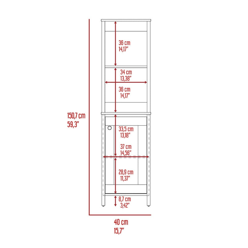 Meuble de salle de bain au sol, Meuble de rangement pour salle de bain, Deux étagères intérieures, Deux étagères ouvertes, Porte unique