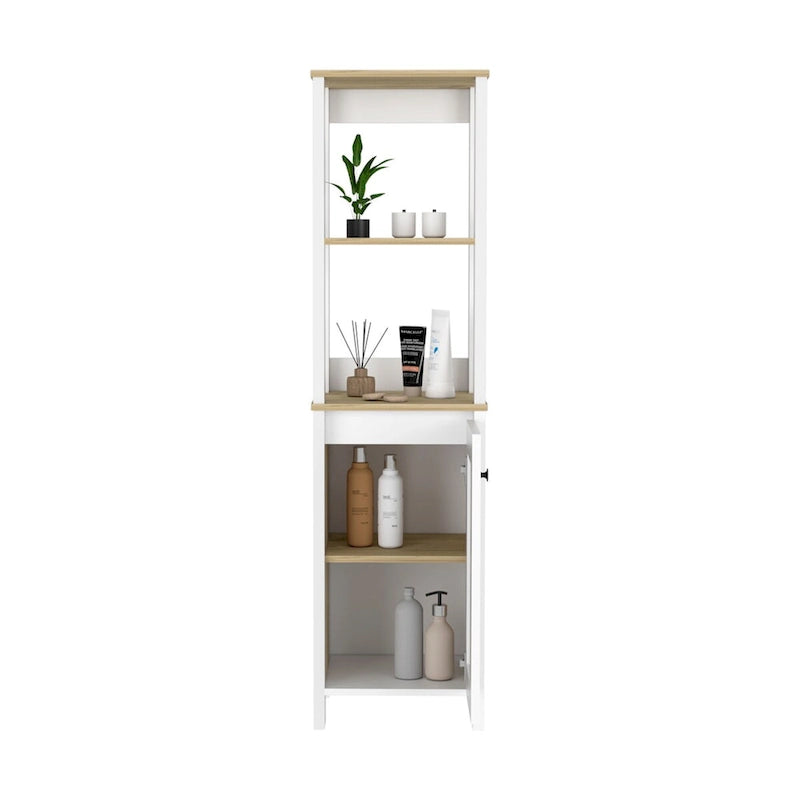 Meuble de salle de bain au sol, Meuble de rangement pour salle de bain, Deux étagères intérieures, Deux étagères ouvertes, Porte unique