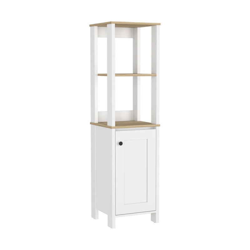 Meuble de salle de bain au sol, Meuble de rangement pour salle de bain, Deux étagères intérieures, Deux étagères ouvertes, Porte unique