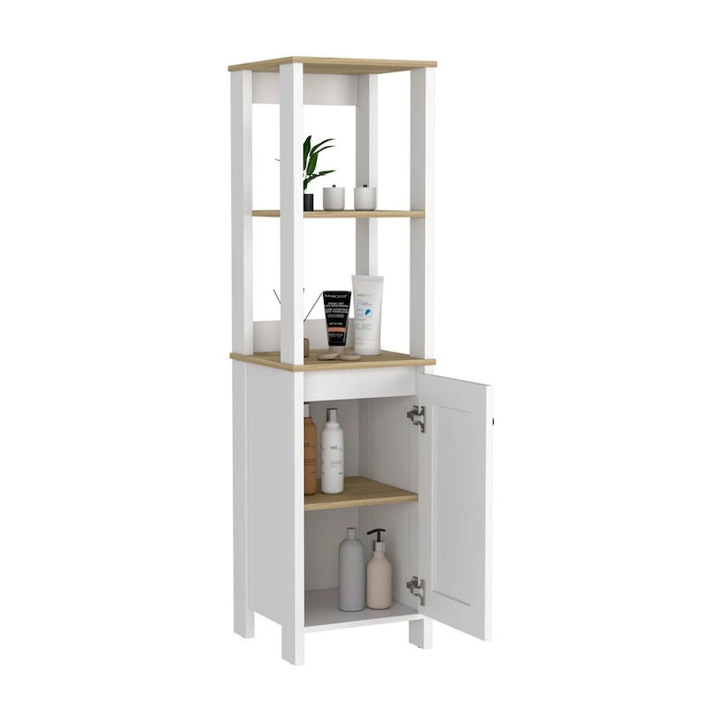 Meuble de salle de bain au sol, Meuble de rangement pour salle de bain, Deux étagères intérieures, Deux étagères ouvertes, Porte unique