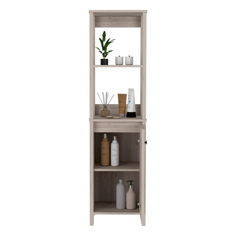 Meuble de salle de bain au sol, Meuble de rangement pour salle de bain, Deux étagères intérieures, Deux étagères ouvertes, Porte unique