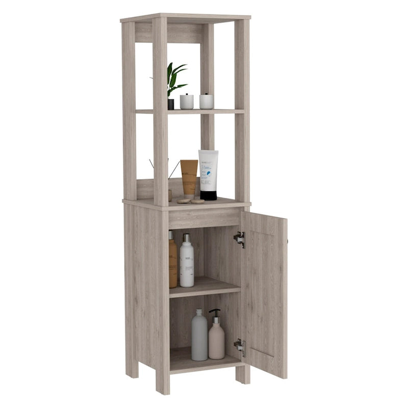 Meuble de salle de bain au sol, Meuble de rangement pour salle de bain, Deux étagères intérieures, Deux étagères ouvertes, Porte unique