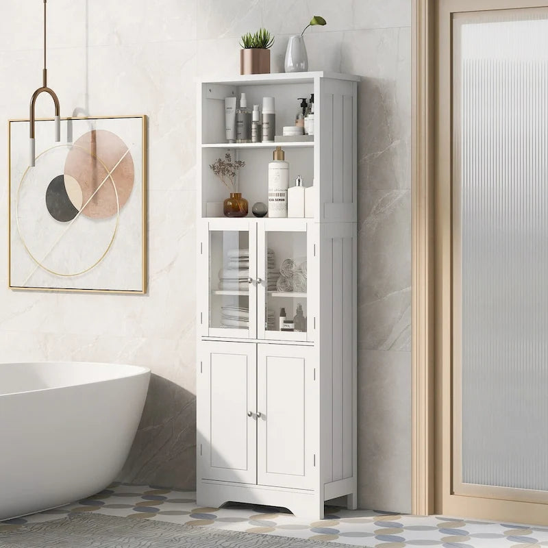 Meuble de rangement haut de salle de bain avec étagères et portes