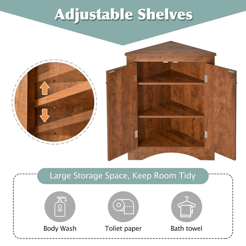 Meuble de rangement d'angle pour salle de bain avec étagères réglables, meuble bas autoportant pour cuisine et maison