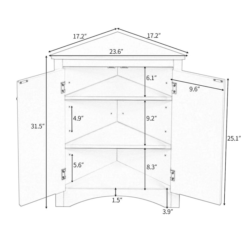 Meuble de rangement d'angle pour salle de bain avec étagères réglables, meuble bas autoportant pour cuisine et maison
