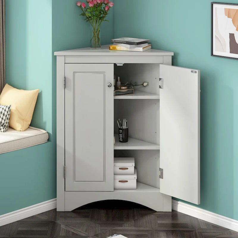Meuble de rangement d'angle pour salle de bain avec étagères réglables, meuble bas autoportant pour cuisine et maison