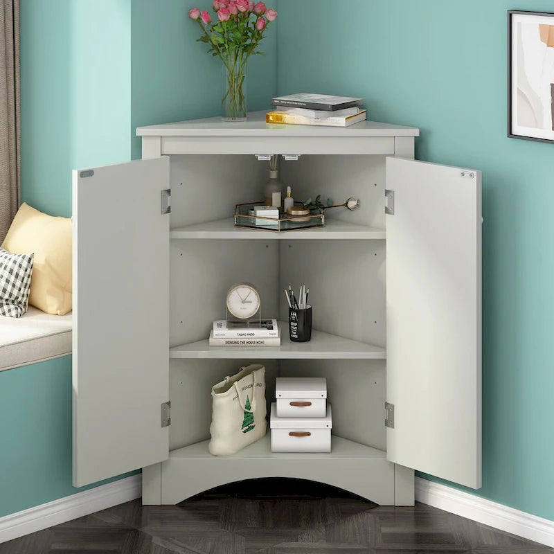 Meuble de rangement d'angle pour salle de bain avec étagères réglables, meuble bas autoportant pour cuisine et maison