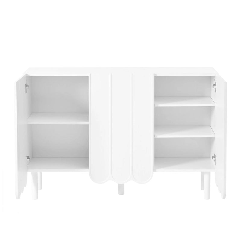 Meuble à chaussures minimaliste style crème avec 5 pieds en bois massif, buffet avec étagères réglables, portes ondulées