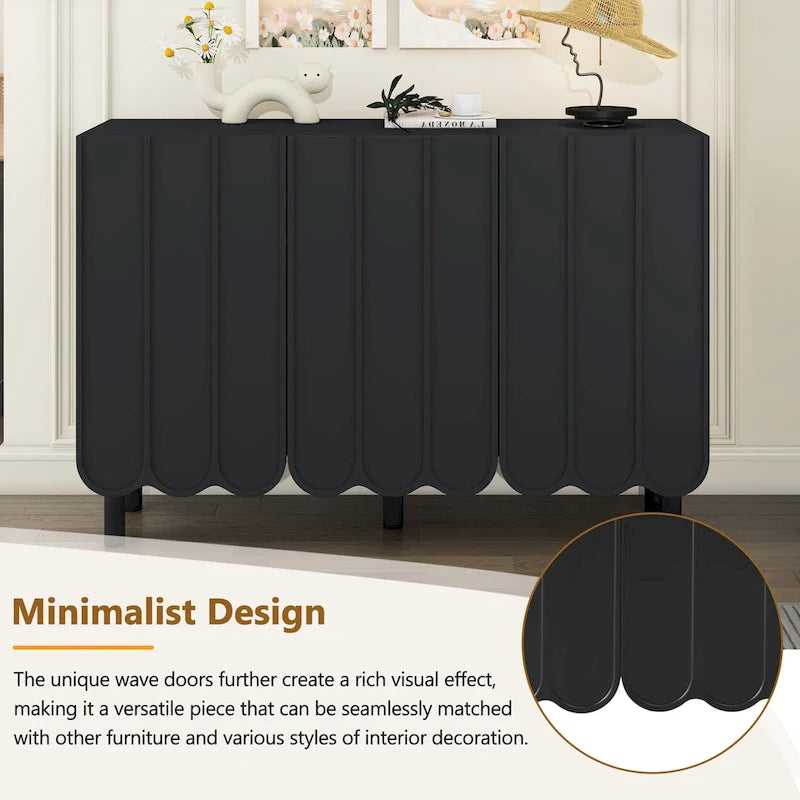 Meuble à chaussures minimaliste style crème avec 5 pieds en bois massif, buffet avec étagères réglables, portes ondulées