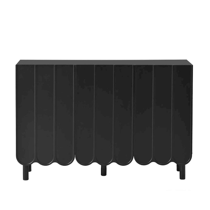 Meuble à chaussures minimaliste style crème avec 5 pieds en bois massif, buffet avec étagères réglables, portes ondulées