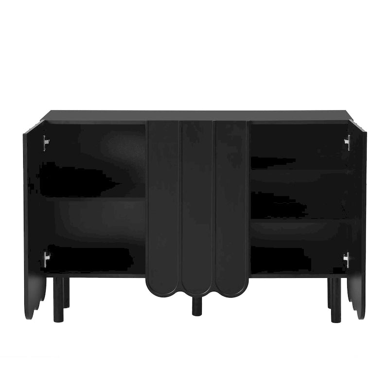 Meuble à chaussures minimaliste style crème avec 5 pieds en bois massif, buffet avec étagères réglables, portes ondulées