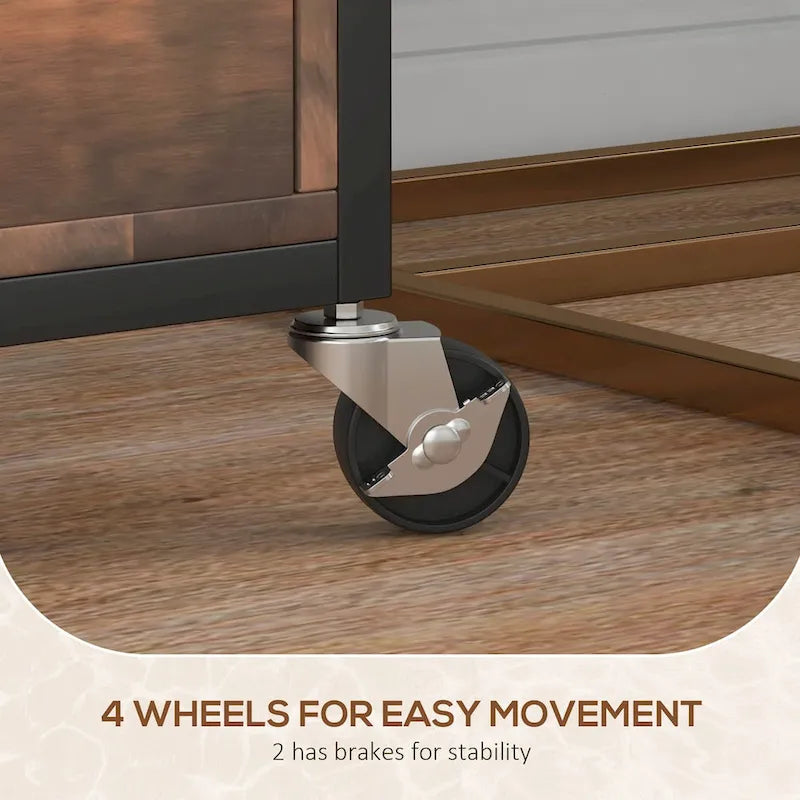 Classeur mobile 2 tiroirs avec serrure et barre de suspension, marron rustique
