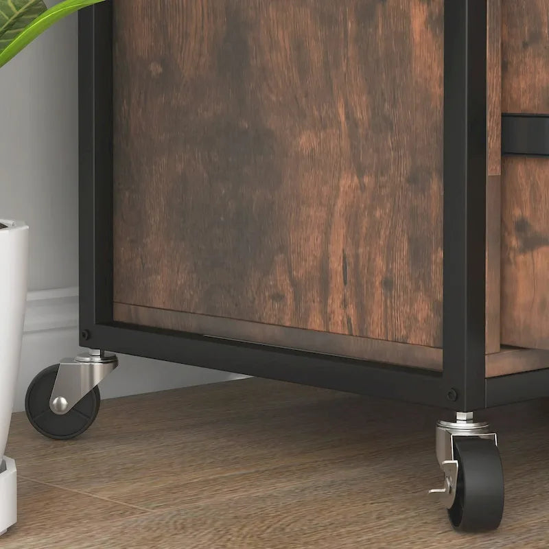 Classeur mobile 2 tiroirs avec serrure et barre de suspension, marron rustique