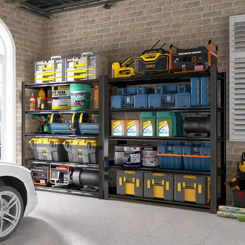 Étagères métalliques noires de 83,86 pouces de haut avec 5 séparateurs amovibles, de grande capacité et porteuses pour les garages