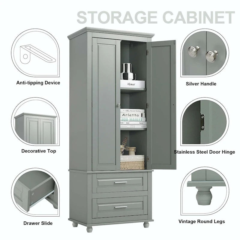 Armoire de rangement haute avec deux tiroirs