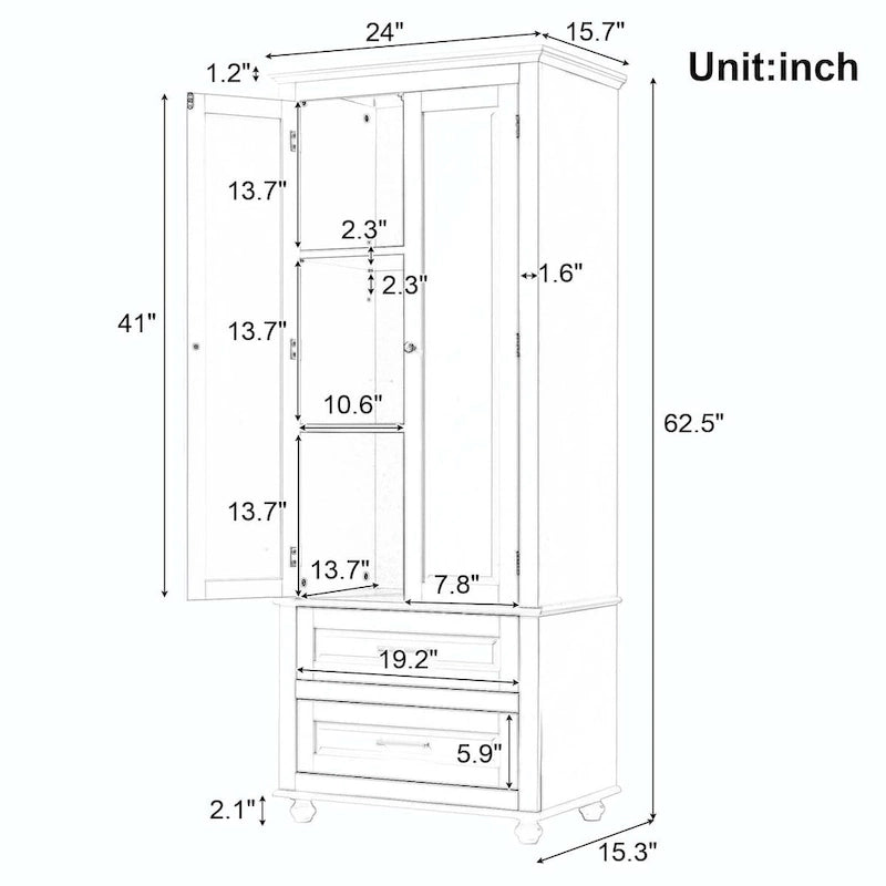 Armoire de rangement haute avec deux tiroirs