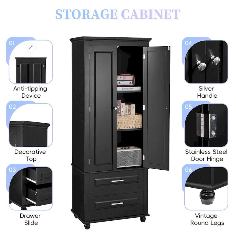 Armoire de rangement haute avec deux tiroirs