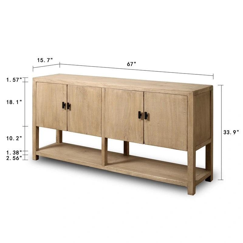 Buffet à quatre portes d'environ 170 cm de long avec étagère, finition naturelle patinée