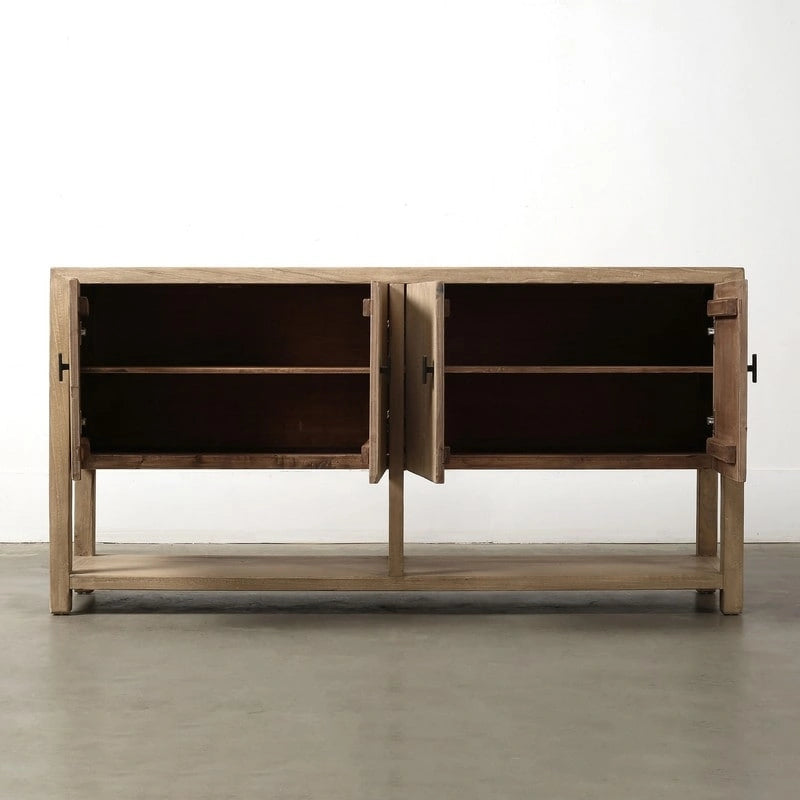 Buffet à quatre portes d'environ 170 cm de long avec étagère, finition naturelle patinée